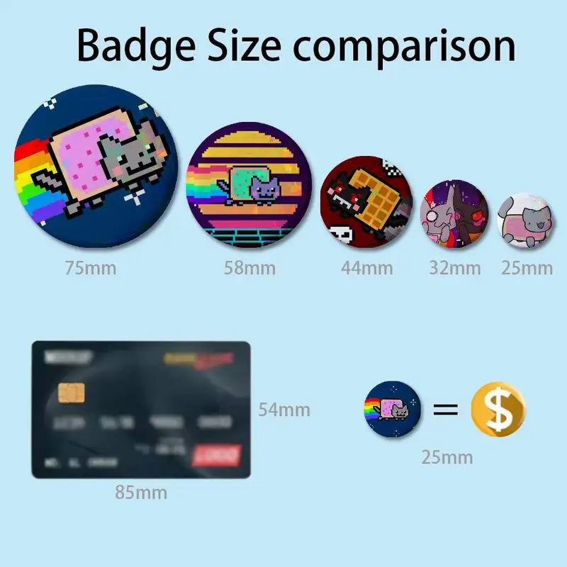 Cute N-Nyan Cat Cartoon Badge Pins for Backpack Accessories - Handmade 58mm