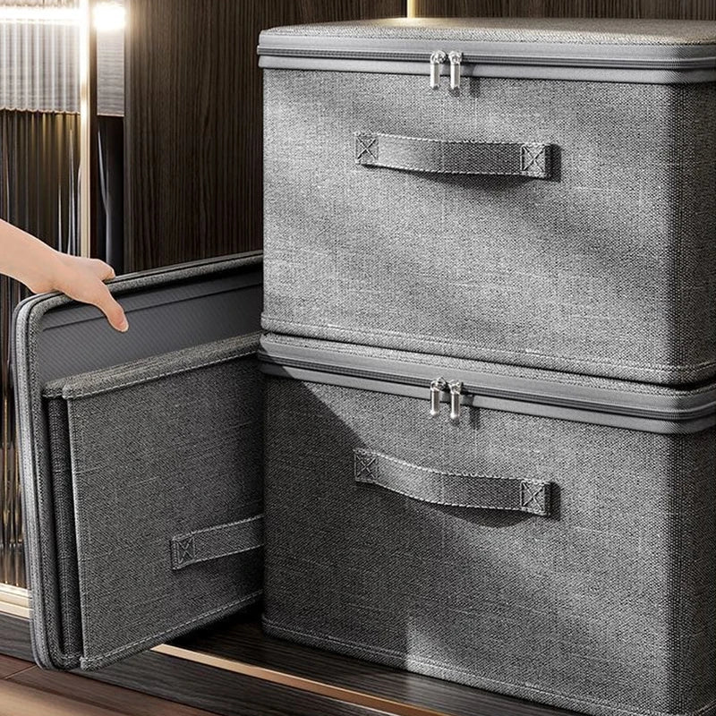 Foldable Clothes Storage Box with Lid Zipper Large Capacity Wardrobe Organizer