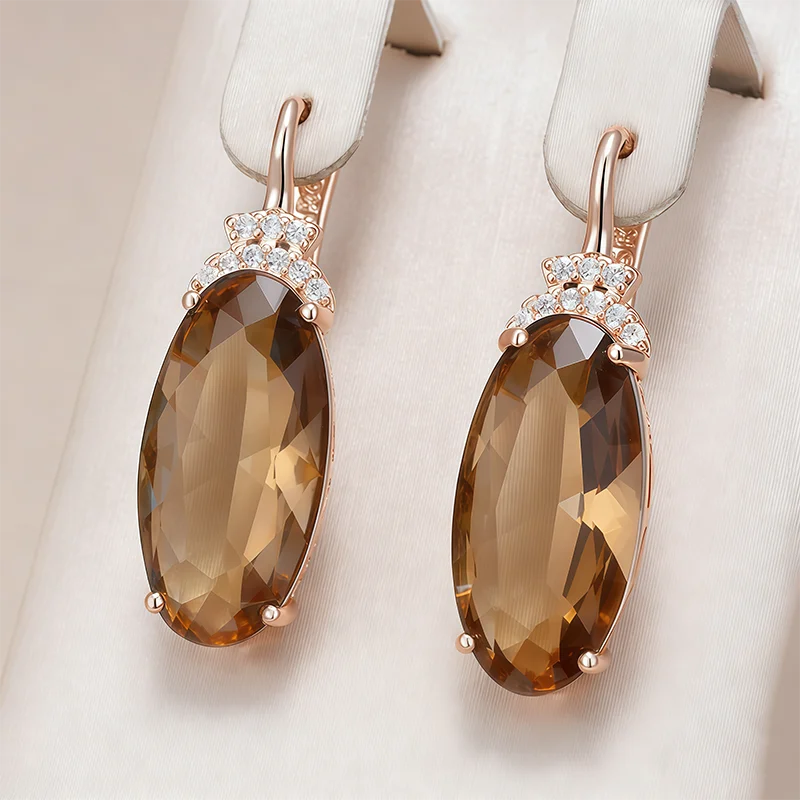 Elegant Drop Earrings for Women 30x10mm Zircon Jewelry with Rose Gold Finish