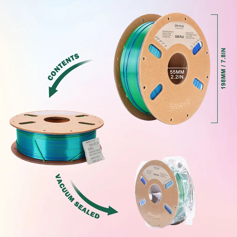 Dual Color Silk PLA Filament for 3D Printing - Color Changing, 1.75mm