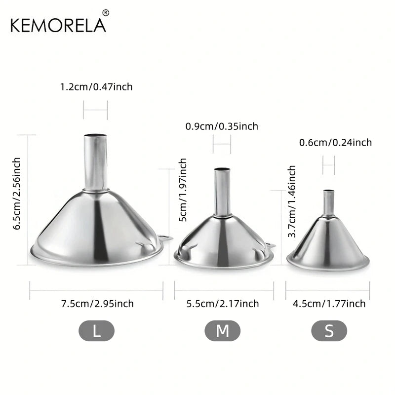 3-Pack Stainless Steel Kitchen Funnels Oil Spill Dispenser Wine Leak Tool