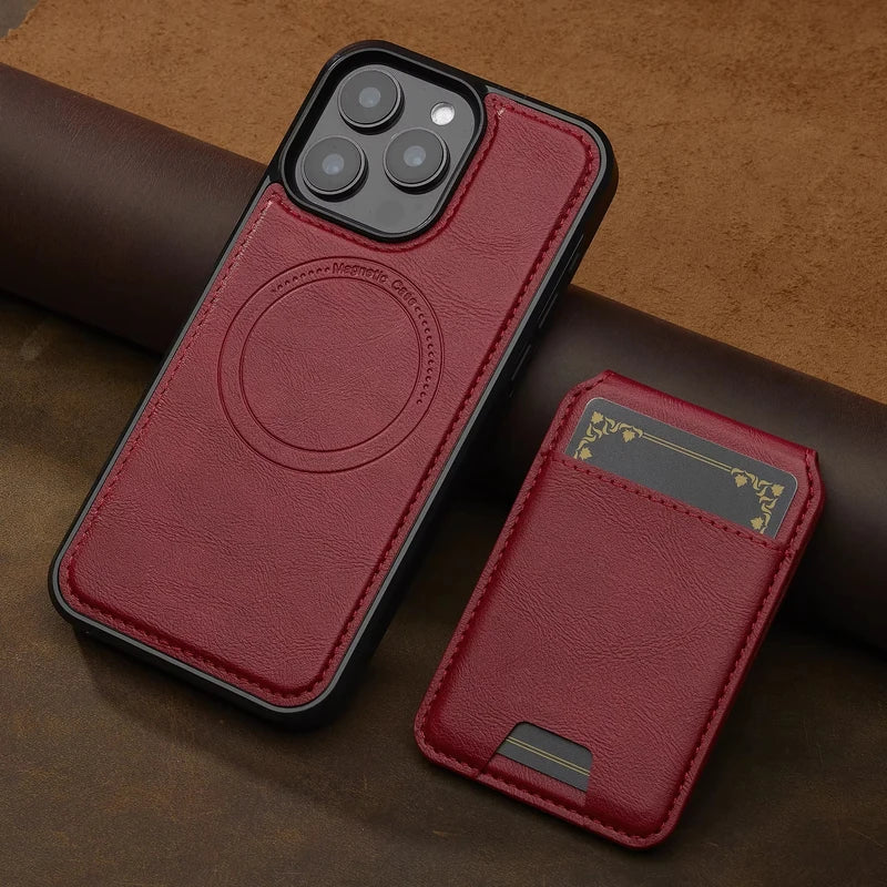 2-in-1 Detachable Leather iPhone Case with Card Pocket and Magnetic Cover