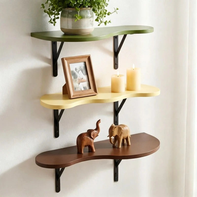 Irregular Wave Solid Wood Wall Rack - Nordic Style Wall Hanging Frame for Living Room & Bedroom Decor