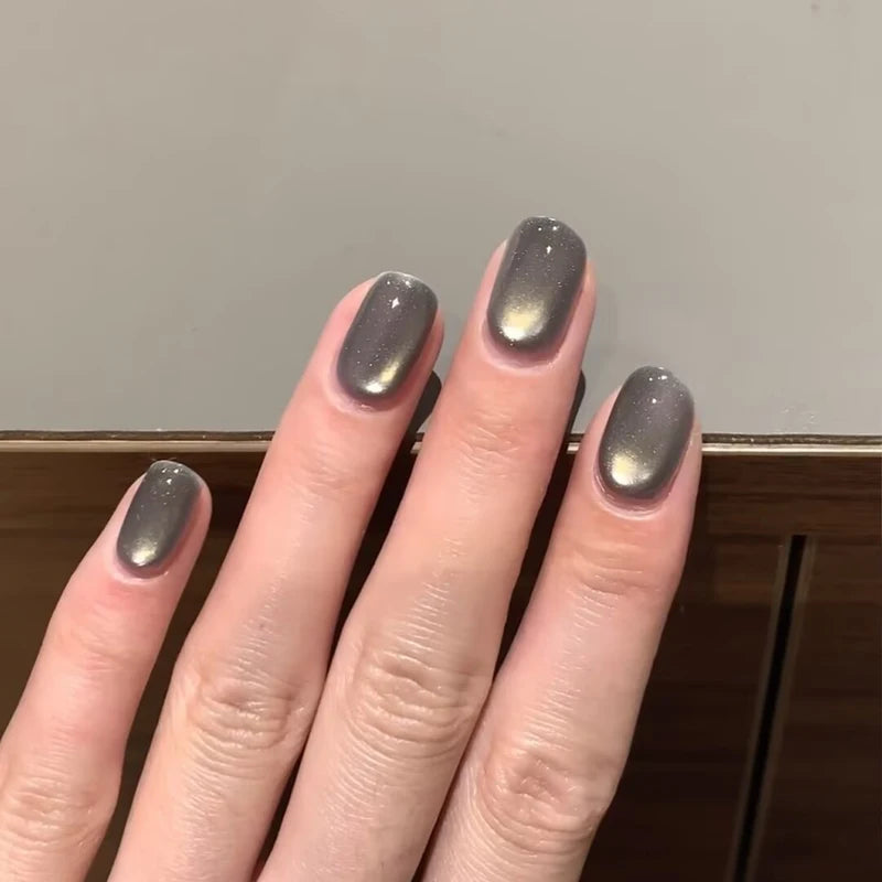 Smoky Ash Cat Eye Gel Nail Polish 10ML - Sparkling Grey Tone, Flattering & Trendy