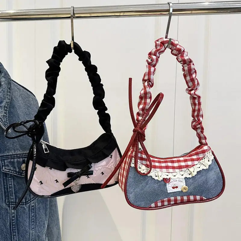 Women’s Shoulder Bag with Lace Ribbon Strap, Daily Casual Handbag
