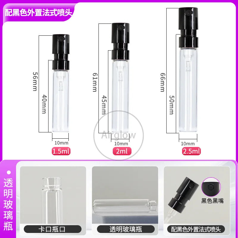 Mini Glass Perfume Spray Bottles Set - Travel Size Refillable Vials, Black & White