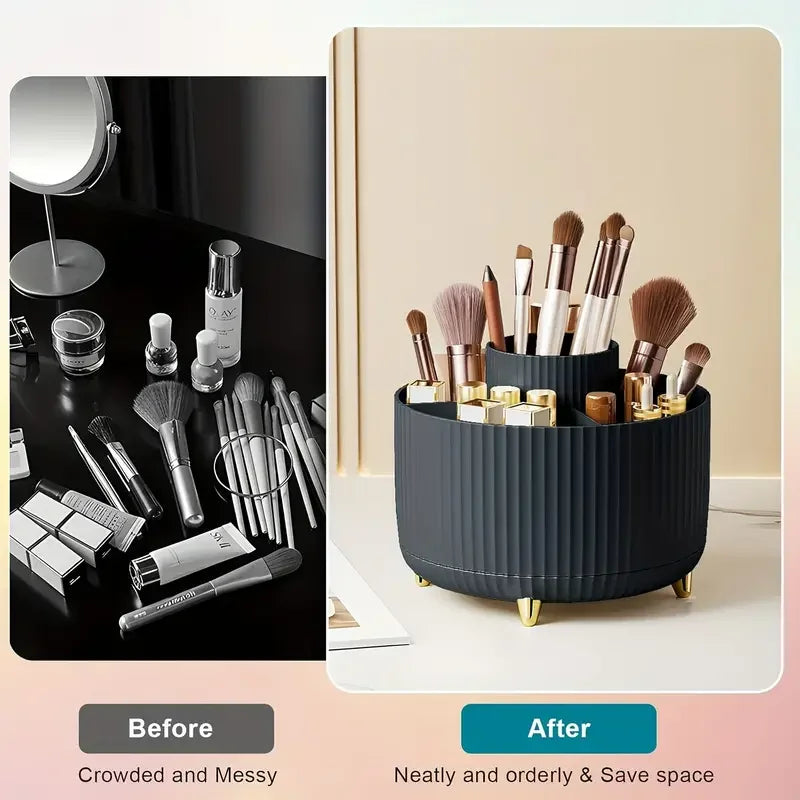 Rotating 5 Slot Makeup Brush Organizer Holder - Multi-Functional Vanity Storage