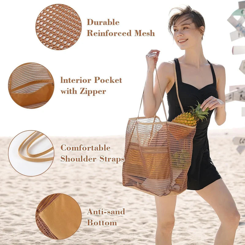 Women's Large Capacity Beach Tote Bag - Durable Polyester, Open Top, Travel & Shopping