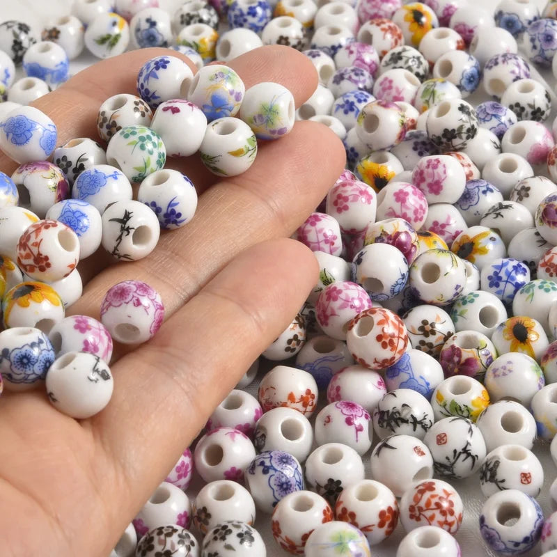 Colorful 8mm Ceramic Flower Beads for Jewelry Making - DIY Spacer Beads Set