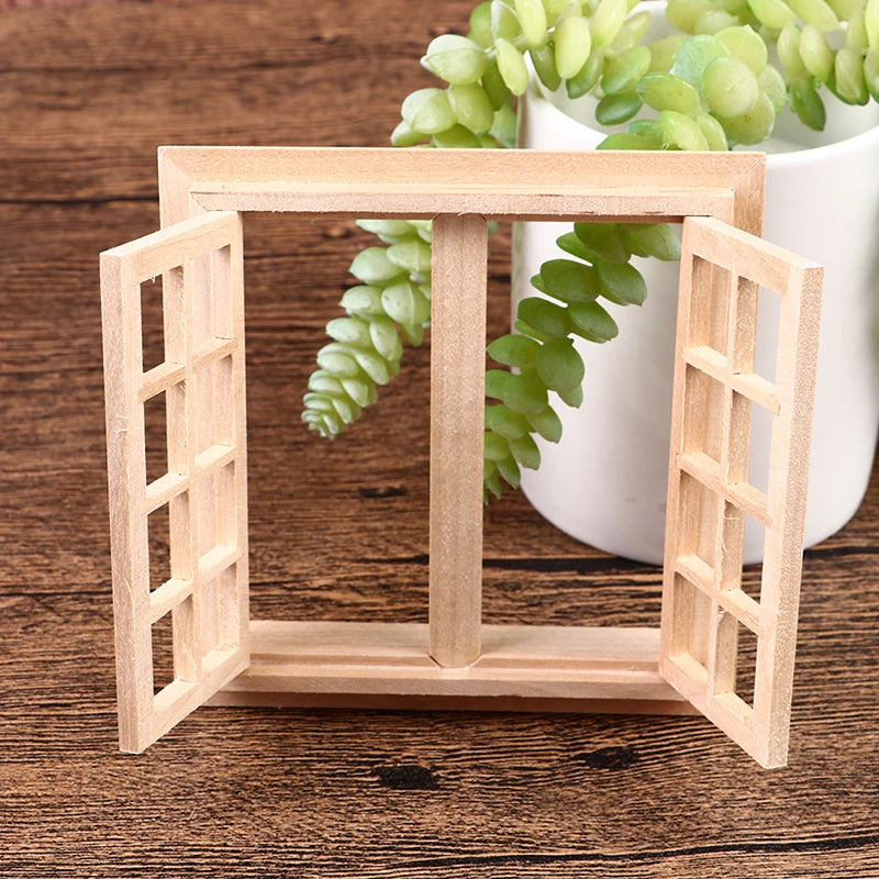 12-Piece Dollhouse Miniature Window Set - 16 Grid Square Model Home Decor