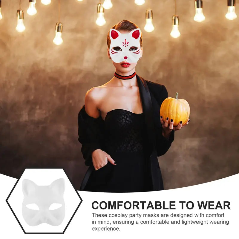 Paintable Blank Cat Mask Pack - Eco-Friendly Pulp Party Masks for Masquerade & Costume Events