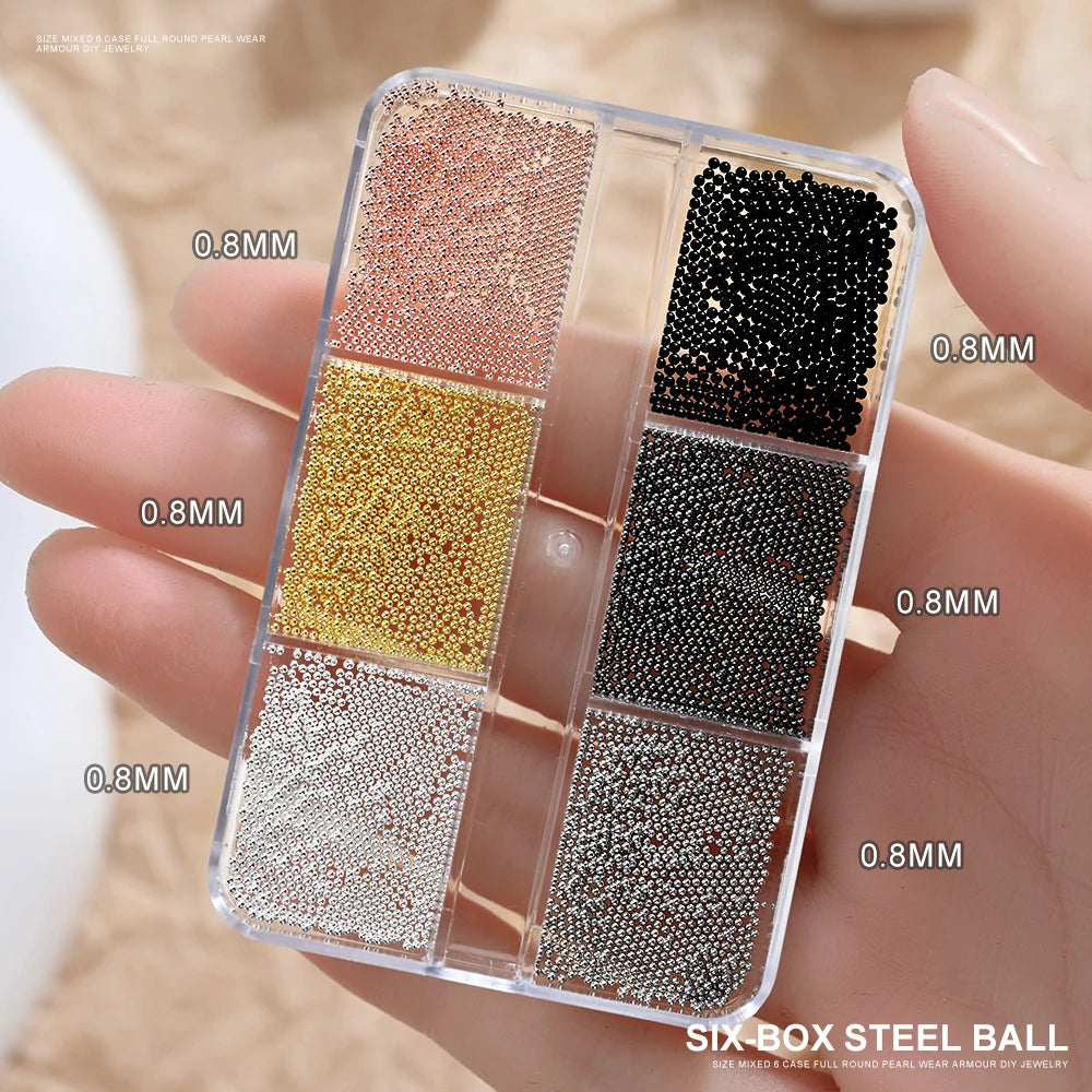 Mini Caviar Beads Nail Art Decorations Metal Micro Ball Set - Gold & Silver
