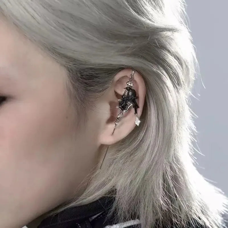 Gothic Thorn Rose Stud Earrings for Girls Punk Halloween Jewelry Accessories
