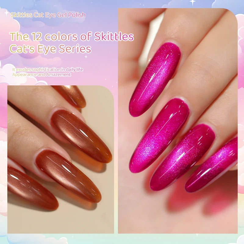 Rainbow Cat Eye Gel Nail Polish Set 12 Colors 15ml Semi-Permanent UV LED Nails