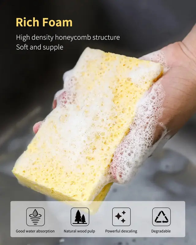 Compressed Wood Pulp Sponge for Cleaning & Absorption - Reusable Eco-Friendly Foam