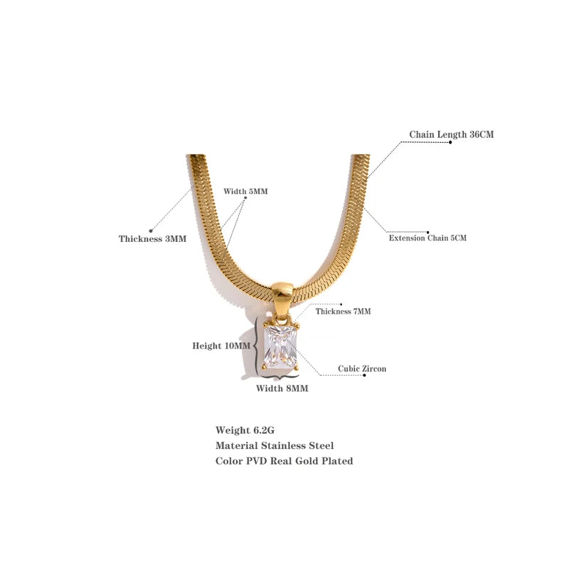 Geometric Square Cubic Zirconia Drop Snake Chain Collar Necklace - Trendy Gold Jewelry