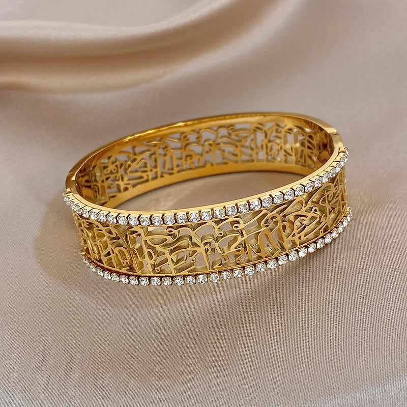 Exquisite Non-Fading Cuff Bangles for Women & Men Jewelry Set with Rhinestones