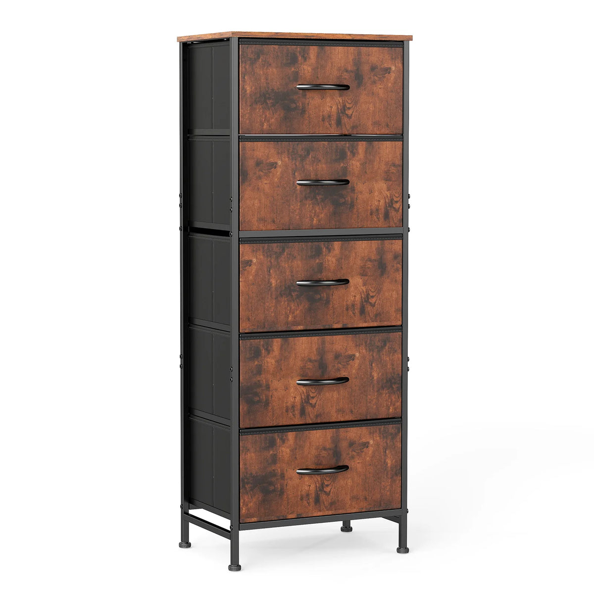 Tall Fabric Drawer Cabinet with Wooden Top - Sturdy Steel Frame Storage Organizer