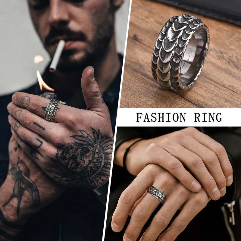 Dragon Scale Anxiety Ring for Men & Women Stainless Steel Fidget Ring Silver