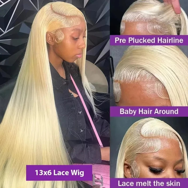 Blonde Lace Front Wig Human Hair 13x4 13x6 HD Straight Lace Frontal Wigs 30-36in