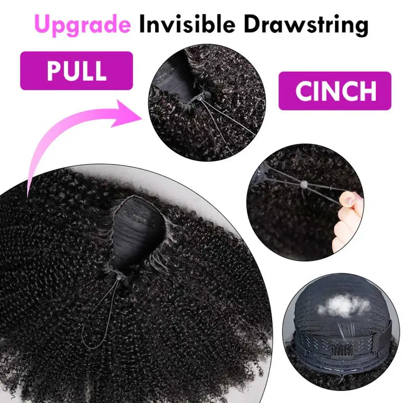 Kinky Curly Half Wig with Clip-Ins & Drawstring Seamless Extensions - Human Hair