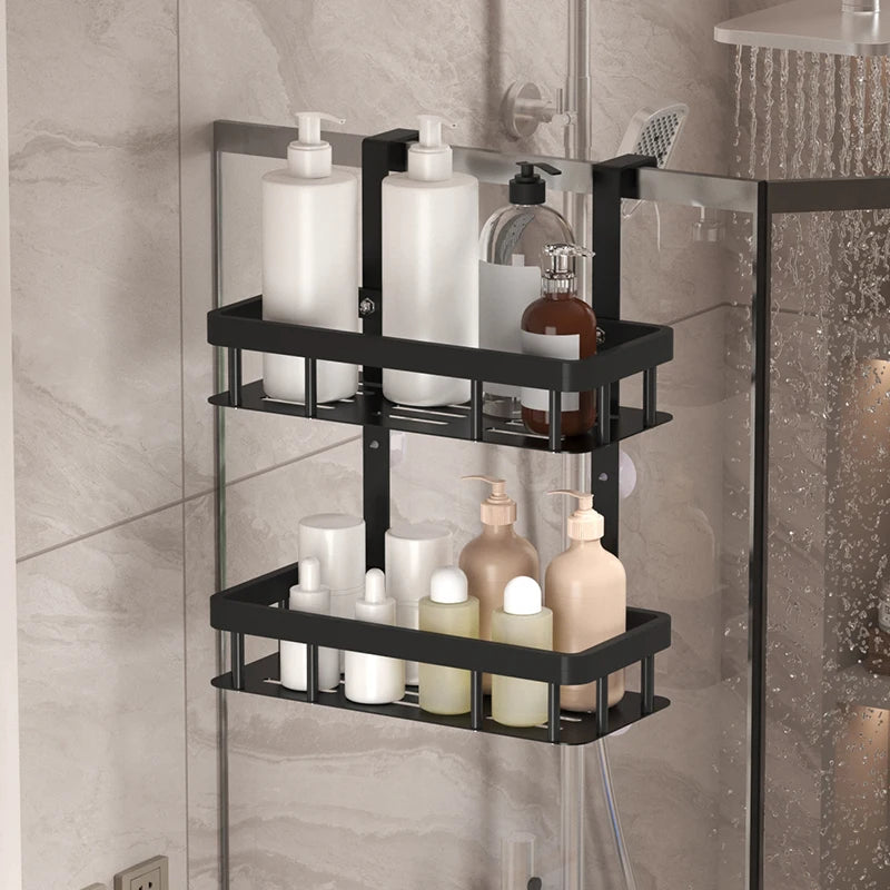 Wall-Mounted Bathroom Storage Rack for Shower Supplies - Door or Wall Mount