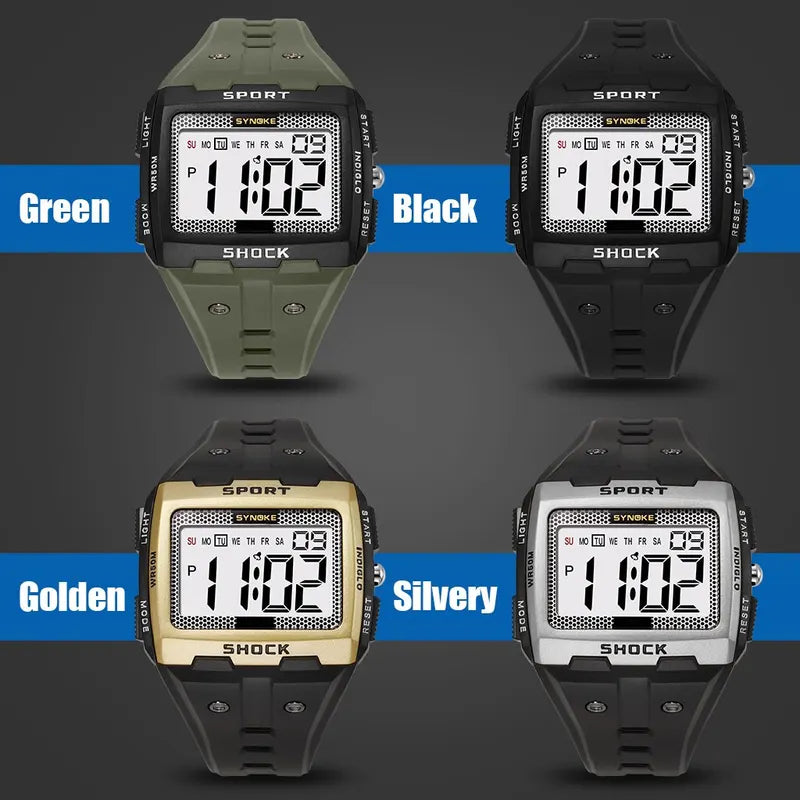 Men's Sports Electronic Waterproof Square Watch with Large Screen for Outdoor Activities