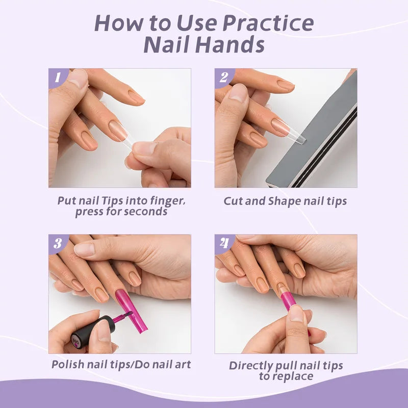 Practice Hand for Acrylic Nails - Silicone Flexible Fingers, Reusable Nail Training Tool