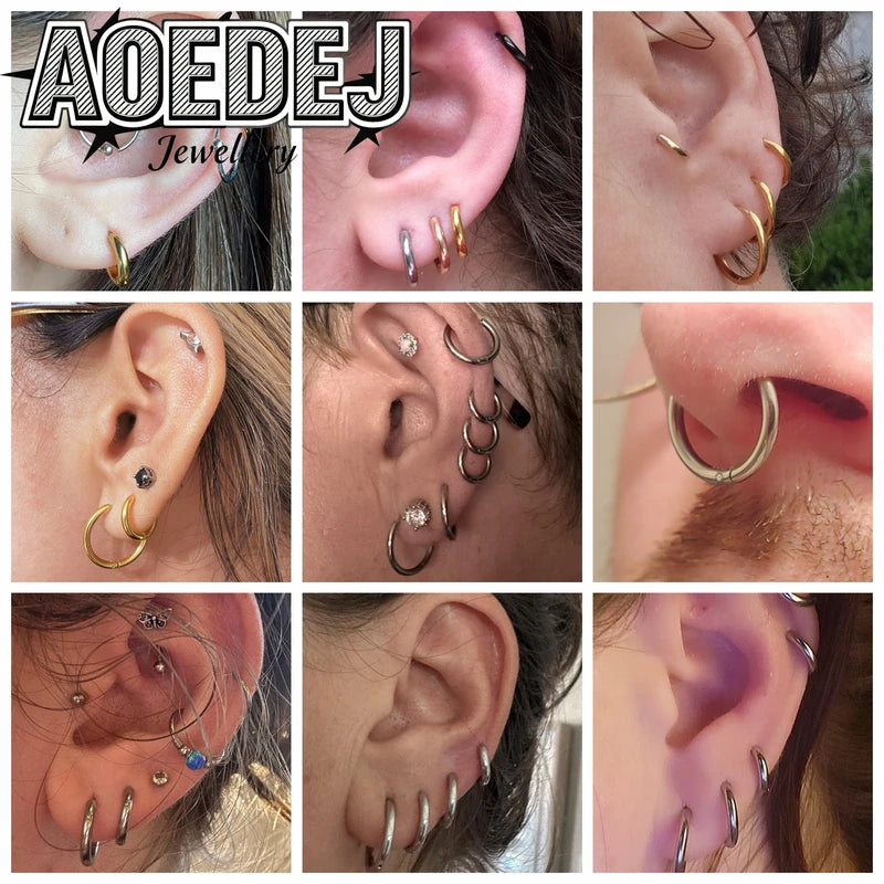Titanium Hoop Earrings for Men Women 18G 20G Circle Clicker Piercing Jewelry
