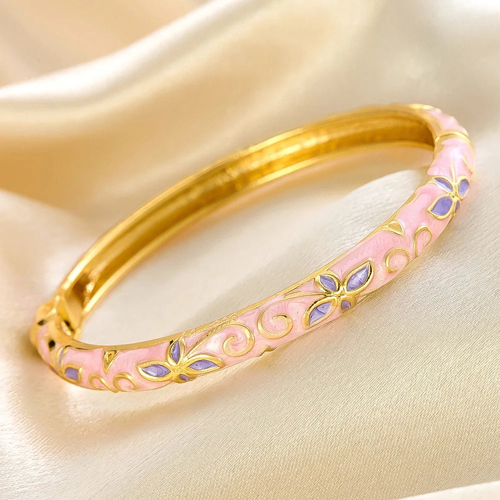 Colorful Enamel Flower Bangles for Women - Bohemian Style Minimalist Jewelry Gift