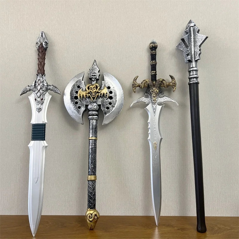 Halloween Cosplay Weapon Set - Warrior Hammer Axe Sword with Safe PU Rubber Material