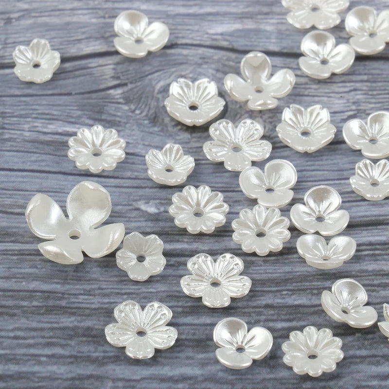 DIY Jewelry Bead Caps - 50 or 100pcs ABS Flower Imitation Pearl Beads for Bracelets & Necklaces