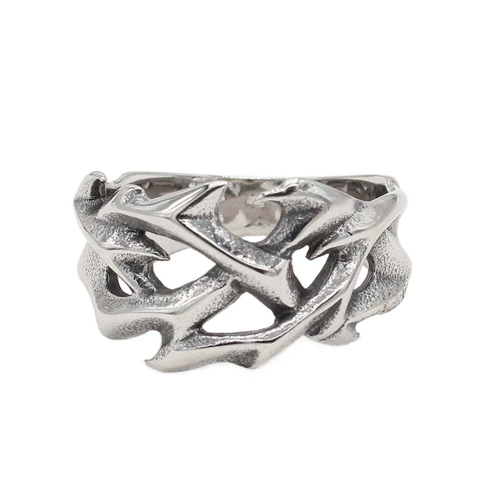 Vintage Hollow Out Crown of Thorns Ring for Men Women Stainless Steel Punk Biker Jewelry