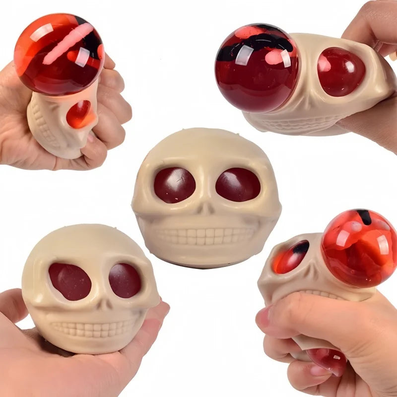 Halloween Skull Stress Ball Squeeze Toy - Blood and Maggots Decor, Stress Relief Fidget
