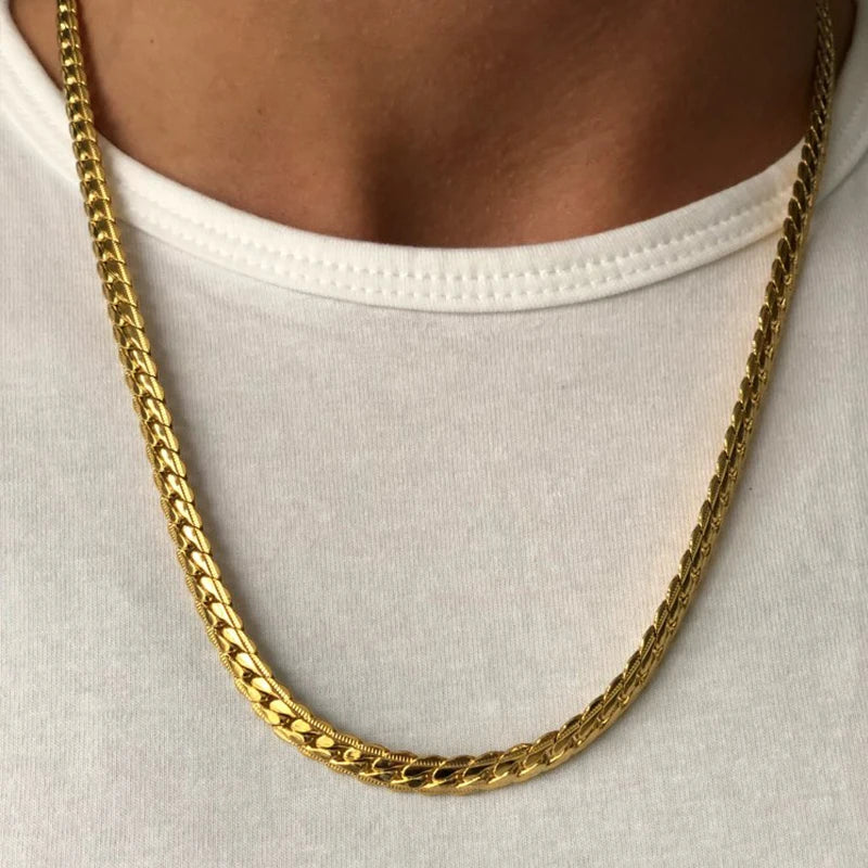 Adjustable Long Snake Chain Necklace 3.5mm Flat Stainless Steel Unisex Jewelry