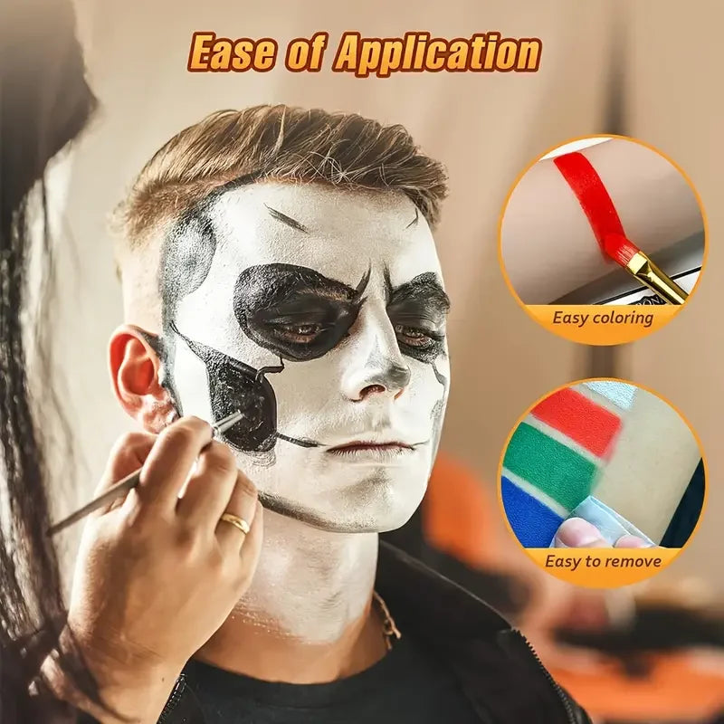 Rainbow Face & Body Paint Set with Brushes - Water-Based, Non-Toxic for Kids & Adults