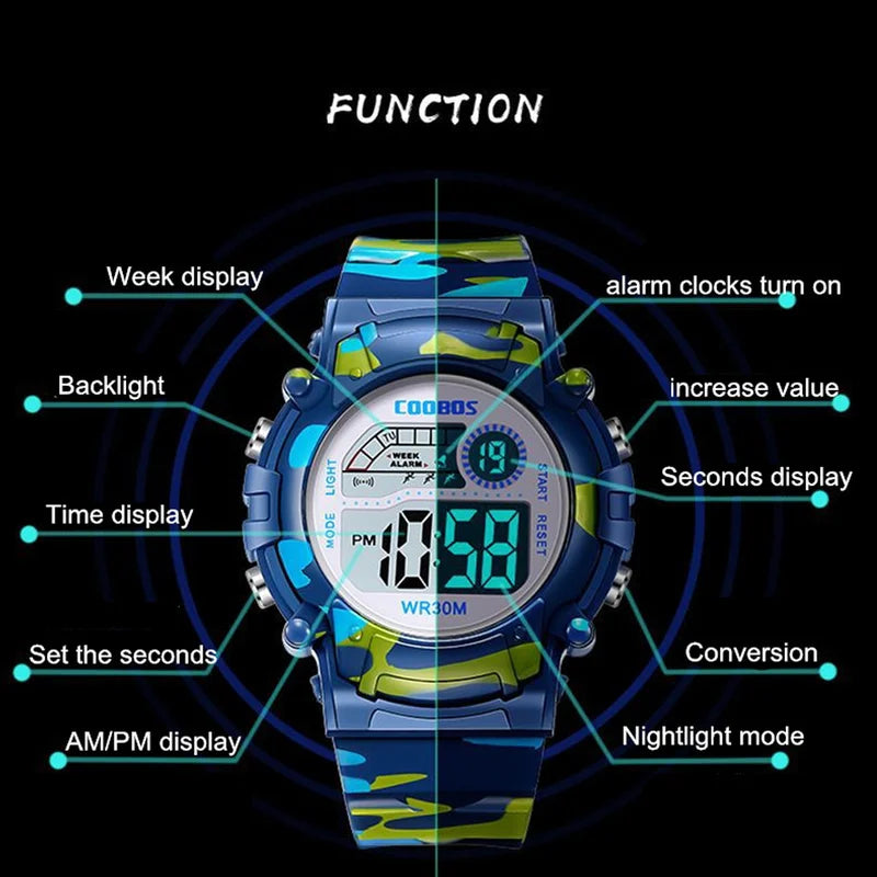 Kids Digital Sports Watch Waterproof Multi-Function LED Children Watch