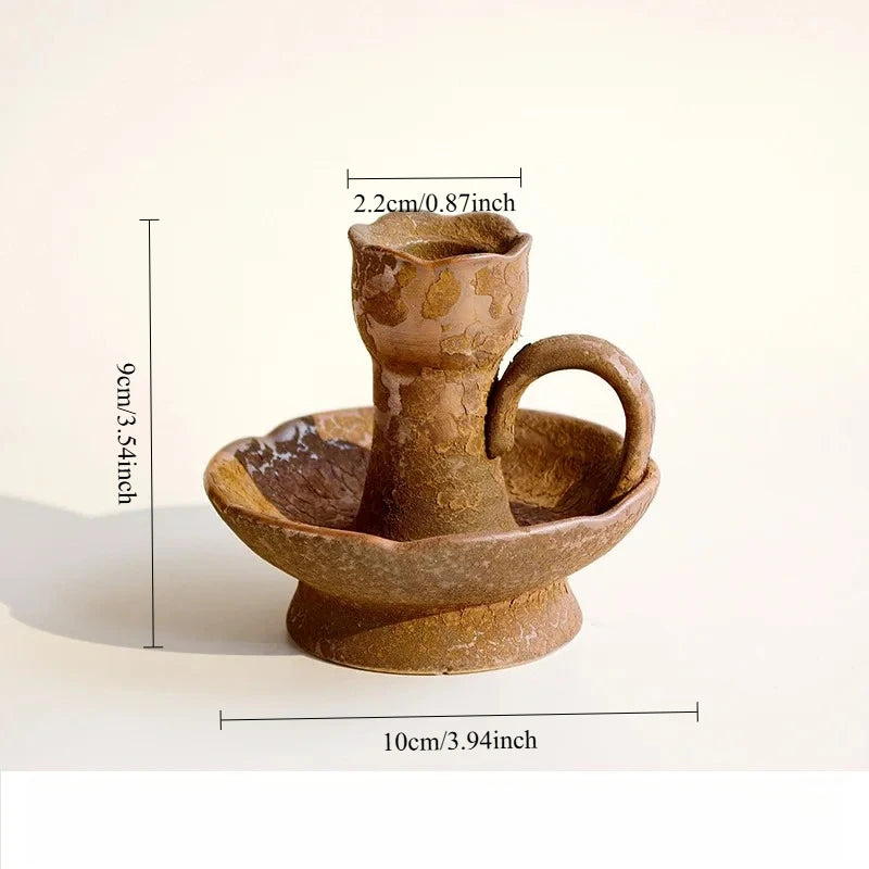 Handmade Coarse Ceramic Candle Holder for Living Room Bedroom Hospitality