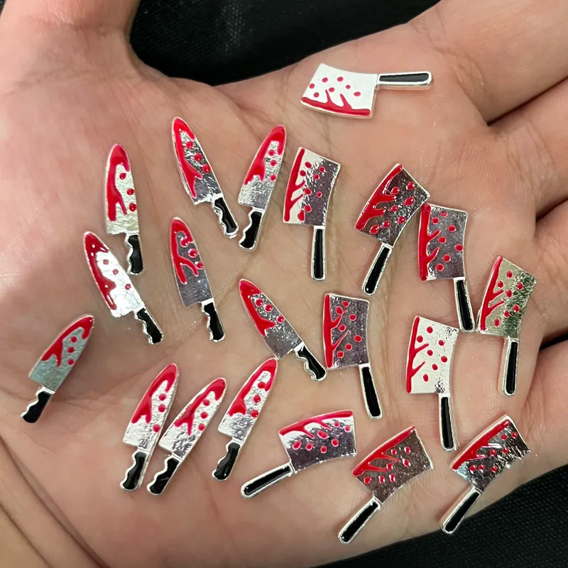 Halloween Fake Weapon Nail Charms Set - Bloody Horror Metal Nail Art Decorations