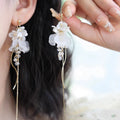 Long Pearl Clip Earrings with Tassel No Hole Shell Imitation Jewelry for Women
