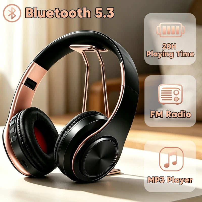Wireless Bluetooth Headphones with FM Radio Support SD Card Mic Long Battery Life