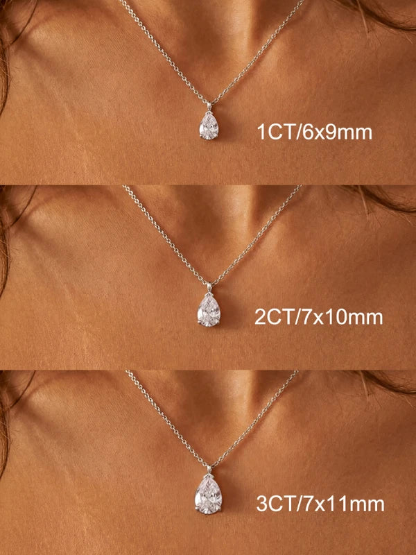 Sterling Silver Pear Shape Zircon Necklace for Women Engagement Wedding Minimalist Jewelry