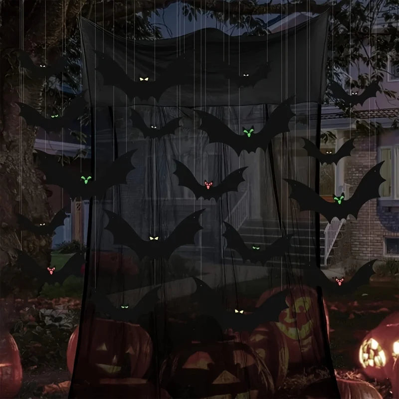 12pcs Hanging Halloween Bats Outdoor Decor Large Flying Plastic Bats for Trees Porches Lawns
