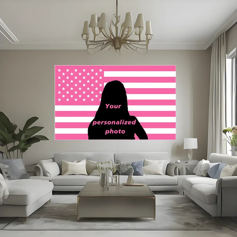 Custom Pink American Flag Wall Tapestry Personalized Banner Wall Hanging Photo & Text Decor