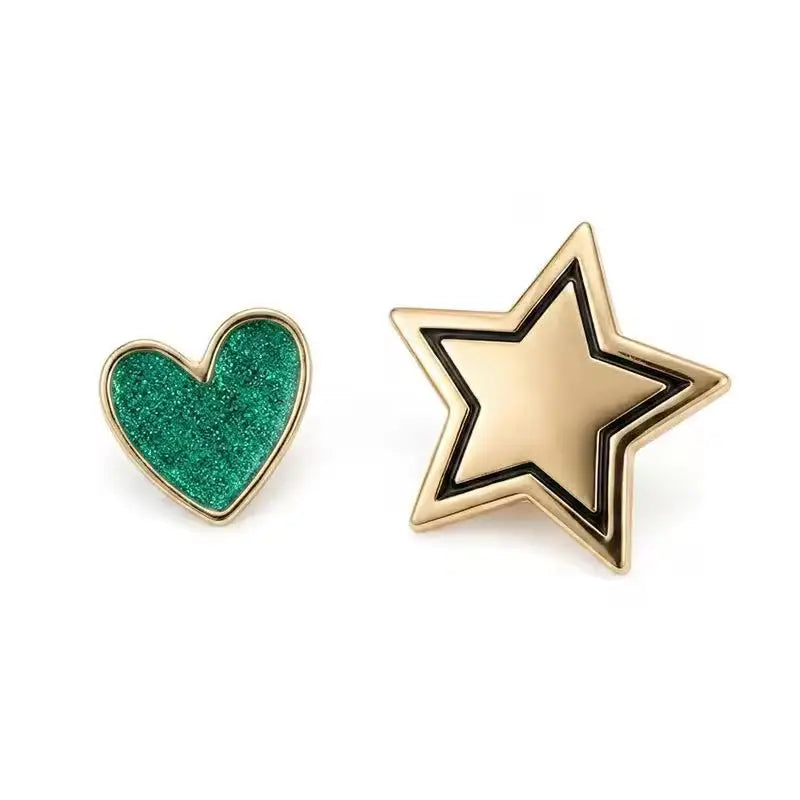 Harlequin Circus Brooch Earrings Set - Heart-Shaped Star Irregular Jewelry
