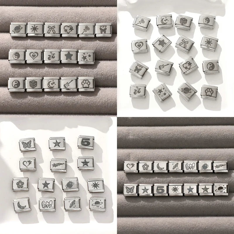 Laser Engraving Charm Bracelet Links DIY Jewelry Making Supplies - 9mm Stainless Steel
