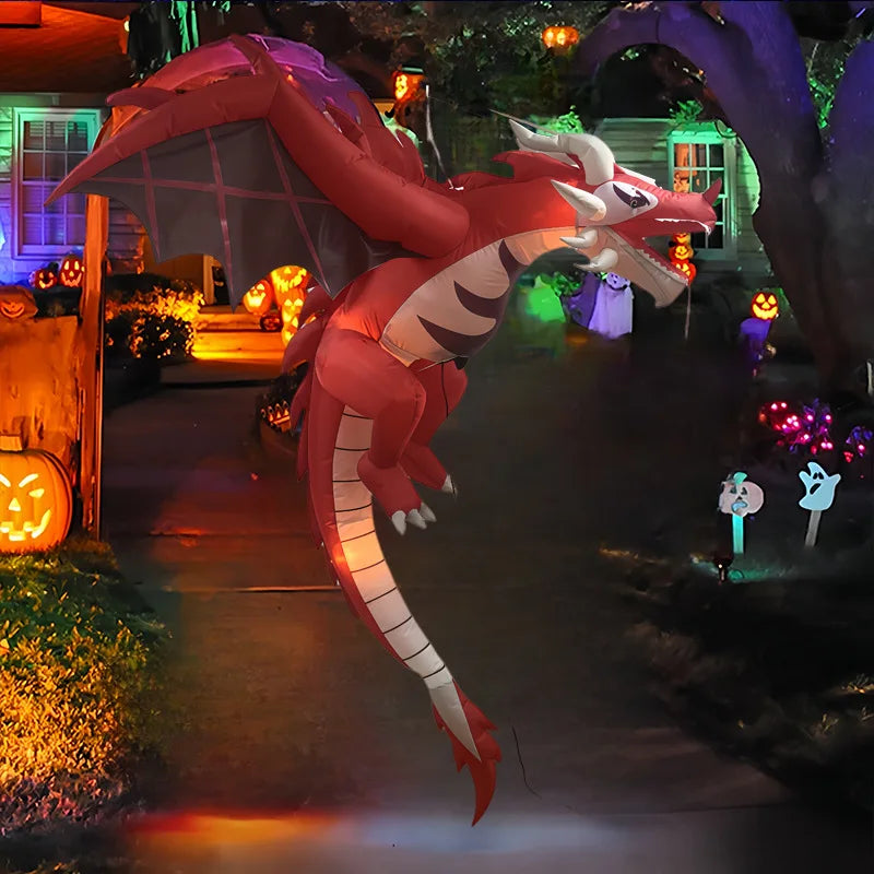 Inflatable Flying Dragon LED Lighted Halloween Ornament for Garden & Outdoor Decor