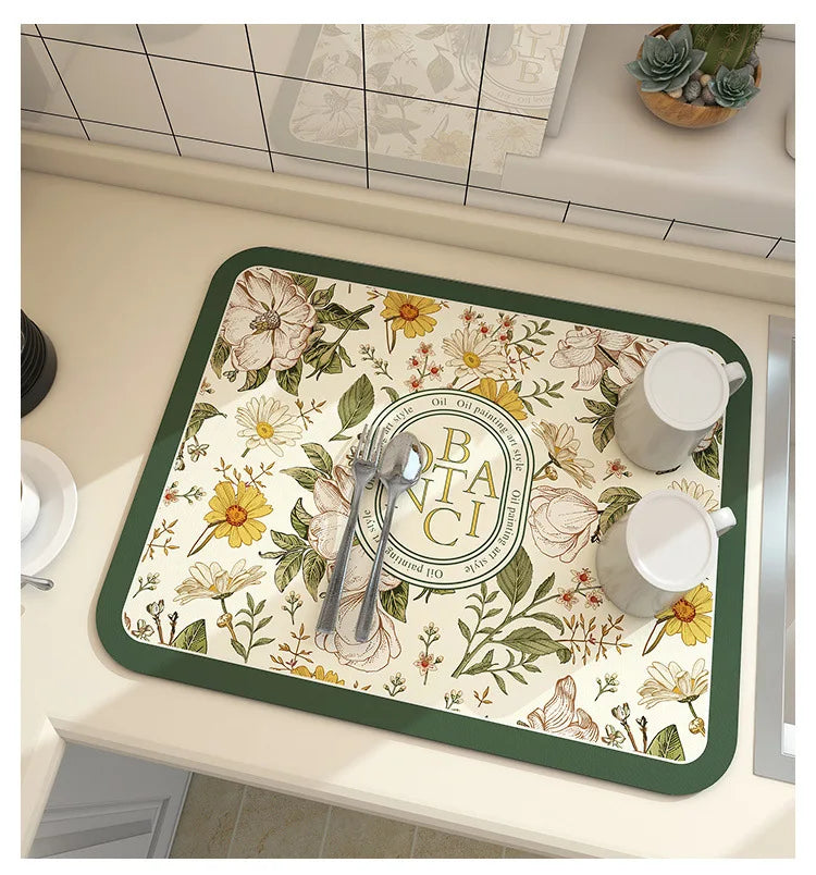 Large Absorbent Kitchen Drain Mat - Quick Dry Coffee Dish Drying Pad
