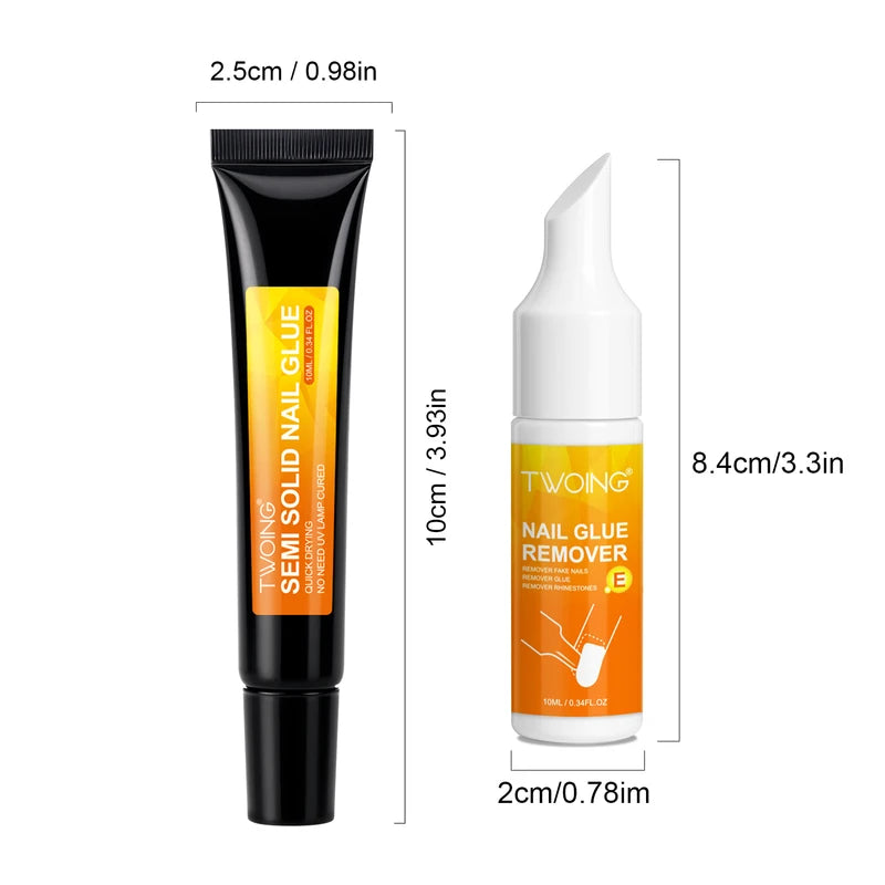 Twoing Nail Glue & Remover Set - Fast-Drying Strong Adhesive for Press-On Nails and Rhinestones