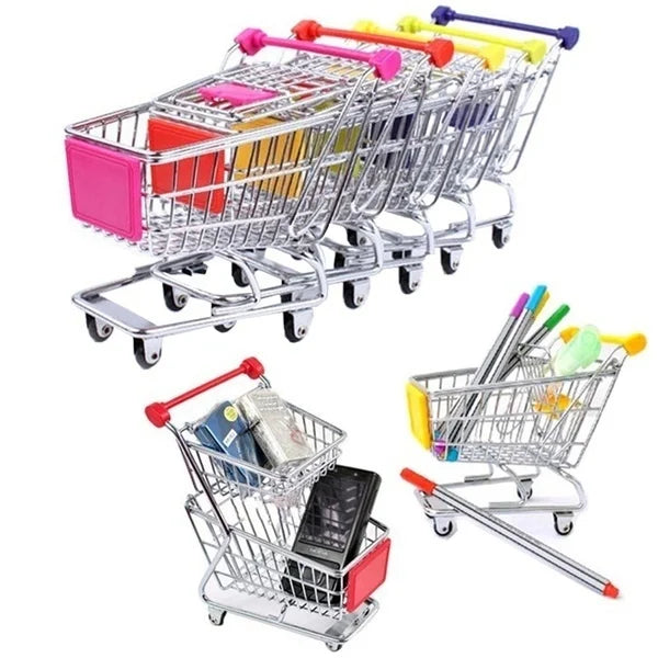 Mini Supermarket Shopping Trolley Cart Toy Set - Desktop Model for Kids